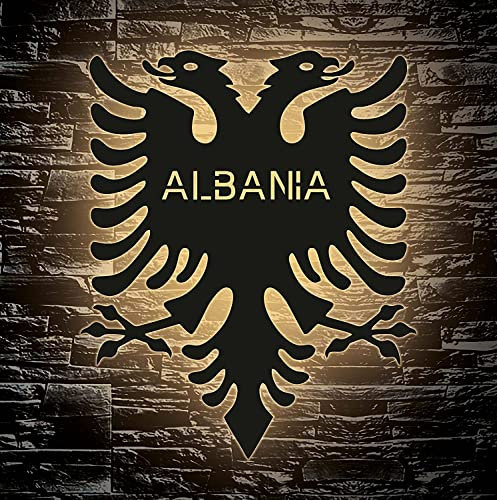 LED Albania - Albanische Doppeladler - Lasergravur Shqipërisë Wunschtext Schlummerlicht für Schlafzimmer Wohnzimmer - in 13 Farben