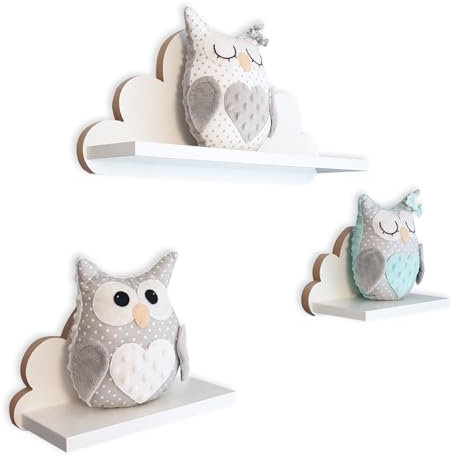 MOLILAND 3er Set Wandregal Kinderzimmer Weiß | Babyzimmer Wolkenregal für Bücher, Spielzeug, Dekoration | Regal Wolke aus Holz | Skandinavischen Stil | Schweberegal Wanddeko MISIA- Elegance