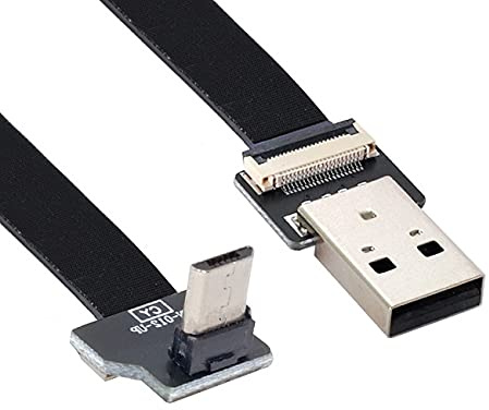 NFHK Up Angled USB 2.0 Type-A Male to Micro USB 5Pin Male Data Flat Slim FPC Cable for FPV & Disk & Phone 100CM