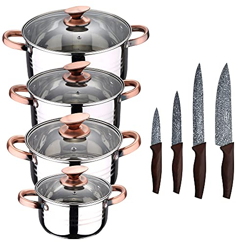 8-teiliges Kochgeschirr-Set für Induktion SAN IGNACIO Altea aus Edelstahl mit 4 Kochmesser-Set aus Edelstahl Daihoni