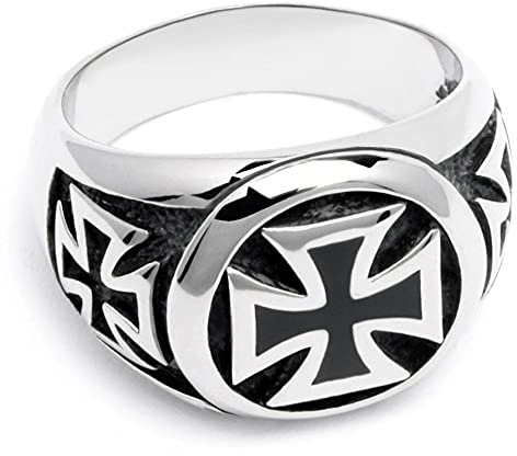 Schmuck-Checker Eisernes Kreuz Herren-Ring aus 316L Edelstahl Siegelring mit 3 Eisernen Kreuzen silber schwarz Biker-Schmuck Geschenk (65 (20,6 mm Ø))