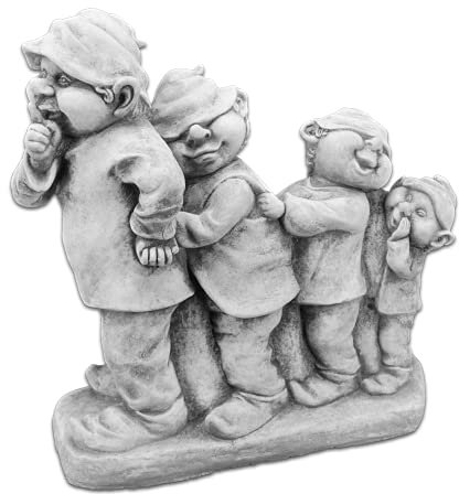 gartendekoparadies.de Gnom-Truppe, Steinfigur Wichtel, H. 34 cm, 12 kg, Grau, frostsicher aus Steinguss für Außenbereich