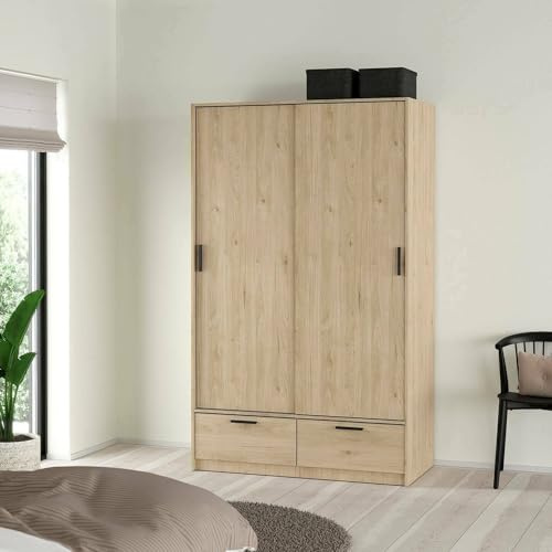 Dmora - Kleiderschrank 2 Türen Leonore, Schlafzimmermöbel, Schrank, Garderobe, 121x60 h200 cm, Eiche