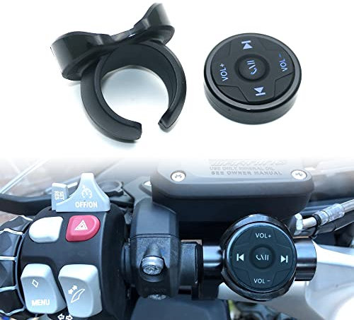 Universal Car Bluetooth Media Button Steering Wheel Remote Controller Button for iphone, Andorid with Mount Handfree for Driving, Cycling (with Blue Light)