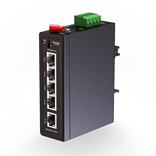 MokerLink Switch Rail DIN Industriel 5 Ports, 4 Ports et 1 Liaison Montante, Fast Ethernet 10/100 Mbps, Rail DIN et Montage Mural Inclus