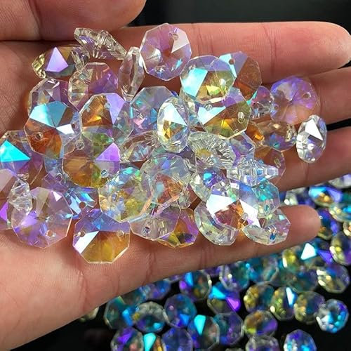 VIXDA 10 Stück Kristall AB Glas Lampe Prisma Kronleuchter Kette Teil DIY Achteck Perle Ornament
