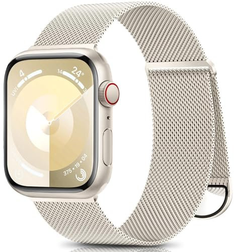 Jiamus Metall Armband Kompatibel mit Apple Watch Armband 38mm 40mm 41mm 42mm(Series 10).Edelstahl Mesh Armband mit Magnet mit iWatch SE Ultra/Ultra 2 Series 9 8 7 6 5 4 3 2 1Damen Herren