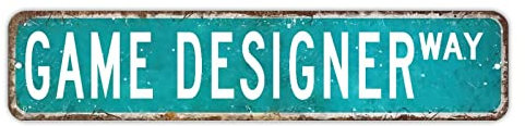Panneau de signalisation de Game Designer - Panneau de signalisation professionnel en métal - Plaque décorative en fer rustique pour terrasse, porche, piscine, jardin, café, 10,2 x 45,7 cm