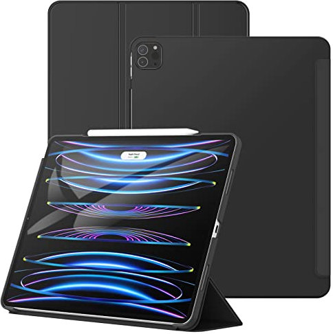 JETech Hülle für iPad Pro 12,9 Zoll (Modell 2022/2021, 6./5. Generation), Schützende Harte Rückenschale Weiche Berührung Tablet Ständerabdeckung, Auto Wachen/Schlafen (Schwarz)