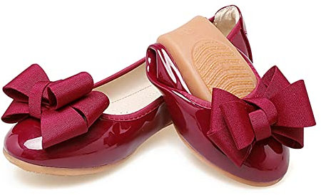 MACHSWON Women's Ballet Flats Pumps Ballerina Bow-Knot Pointed Toe Comfy Dolly Shoes(Wine Red, Size 5)