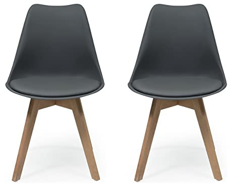 Homely - Pack de 2 sillas de Comedor o Cocina de diseño nórdico Day, Asiento de Polipropileno y Patas de Madera de Haya, Color Gris Oscuro