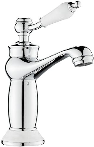 Maynosi Retro Bathroom Sink Taps, Luxury Victorian Basin Mixer Tap with Ceramic Handle, Vintage Faucet for Cloakroom, Include Flexible Tails, Brass (Chrome)