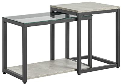 SoBuy FBT35-HG Juego de 2 Mesas Auxiliares Anidadas de Madera y Metal Mesa Auxiliares de Salón Gris ES