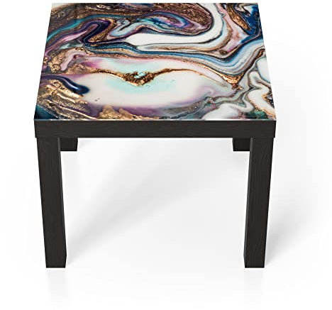 DEQORI Glastisch | schwarz klein 55x55 cm | Motiv Luxuriöses Marmordesign | ausgefallener Beistelltisch aus Glas | Hochglanz Couchtisch fürs Wohnzimmer | moderner Couch Tisch mit Design