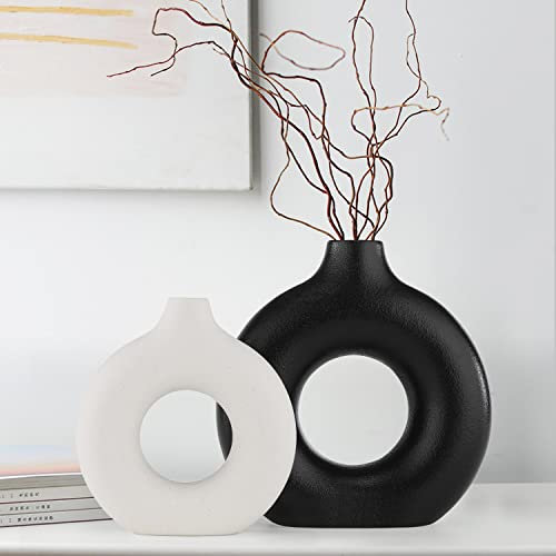 Sawoake Jarrones para Hierba de Pampas, 2 jarrones creativos Modernos para el hogar, jarrón Hecho a Mano, Flores secas de cerámica Blanca, Adornos artesanales decoración