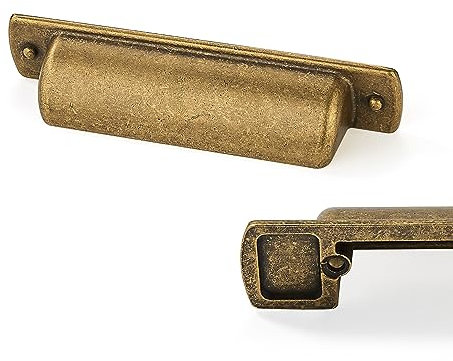 CABDM 10 Pack Brass Cup Pulls 3(76mm) Center to Center Drawer Pulls Antique Brass Cabinet Cup Pulls Kitchen Cabinet Hardware Vintage Gold Cabinet Handles Aged Bin Cup Drawer Handles Brass Knobs