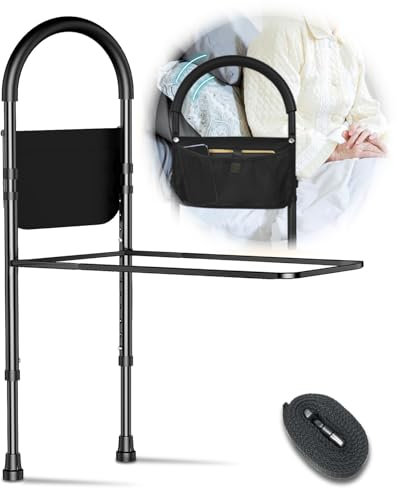 Aufstehhilfe Bett für Senioren, Bettgitter für ältere mit Lagerung Tasche und Unterstützung Beine Bettgitter Rausfallschutz, Höhenverstellbarer Haltegriff für Senioren, Sicherheit und Stabilität