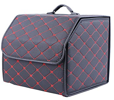 GENTRE Kofferraum Organizer,Luxus-PU-Leder Aufbewahrungsbox für Audi A3 Cabriolet A3 Sedan A4 MK B6 A4 MKB7,großer Faltbare Trunk Organizer mit Deckel und Griffe Auto zubehör,F-Black-Red-S