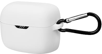 Geekria Silicone Case Cover Compatible with JBL TUNE BUDS True Wireless Earbuds, Protective Earphones Skin Cover with Keychain Hook, Charging Port Accessible, Front LED Visible (White)