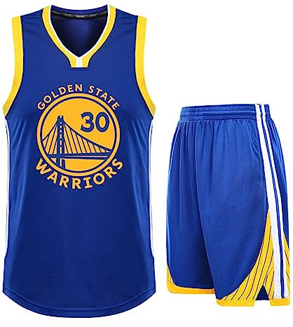 2 Stücke Kinder/Erwachsener Basketball Jersey Shirt und Shorts, Kinder/Erwachsener Basketball ärmellose Anzug # 30 Basketball Jersey & Basketball Shorts Blau 3XS