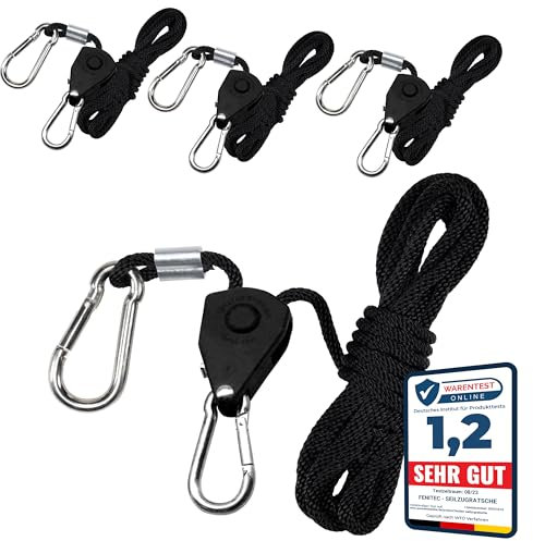 FENITEC 4 cricchetti con gancio, portata 68 kg, Ø 1/8 pollici, 2,4 m, corde di tensionamento regolabili con cricchetto, corda per tenda con tenditore, corda antivento per esterni con cricchetto, tenda