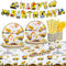 wogngls 103 Pieces Party Utensils Set for Kids Birthday Digger Design Birthday Decoration for 2 Year Old Boy Table Cloth Paper Plates Cups Banners