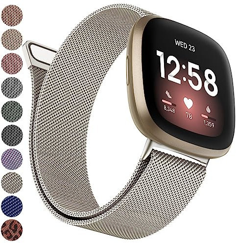 Oumida Armband für Fitbit Versa 3/4/Sense/Sense 2 - Damen/Herren, Edelstahl Metall Ersatzarmband mit Starker Magnet, Klein Polarstern