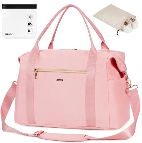 WANDF Cabin Bag 40x20x25 - Ryanair Underseat Travel Bag - TSA Approved 20L Pink Carry-On with Quart Size Bag & Shoes Compartment for Women & Men