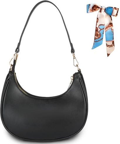Sac à bandoulière pour femme Hobo Bag Croissant, sac à bandoulière avec fermeture éclair, cuir PU, dos aisselle, Y2k à la mode, cadeau pour femme, rendez-vous, voyage, fête, shopping, Halfmoon Noir