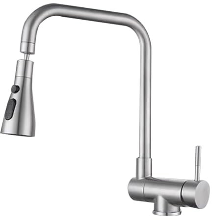 Robinet Cuisine Rabattable sous Fenetre Mitigeur Cuisine Rotatif Inox 3 Modes Monocommande Monotrou Robinet de Cuisine sous Fenetre-Brossé