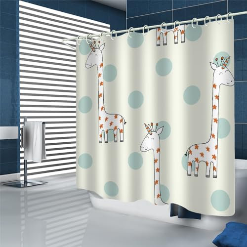 SK-YBB Giraffe Duschvorhänge 180x200 Badewanne Vorhang aus Polyester Waschbar Krippe Badezimmervorhang Blickdicht Wasserdicht mit 12 Ringe