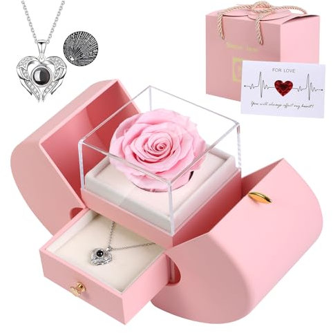 Firestyle Preserved Real Rose Gifts for Women,Mum,Wife,Eternal Flowers Rose with I Love You Necklace in 100 Languages,Gifts for her on Birthday, Anniversary, Valentine's Day, Mother's Day, Christmas