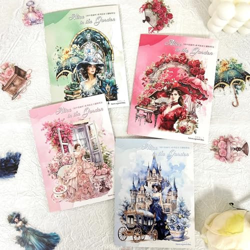 Arpaper Scrapbooking Stickers Set 120pcs Scrapbook Zubehör Aufkleber Mädchen Vintage Stickers Aesthetic Blumen,Schmetterlinge,Feen Sticker für Fotoalbum,Scrapbooking,Calendar(Alice in the Garden 2)