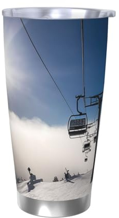 20 Oz Travel Mug Ski Lift at Sunshine Insulated Coffee Cup with Leakproof Lid Reusable Coffee Cups Travel Car Coffee Cup for Hot and Cold