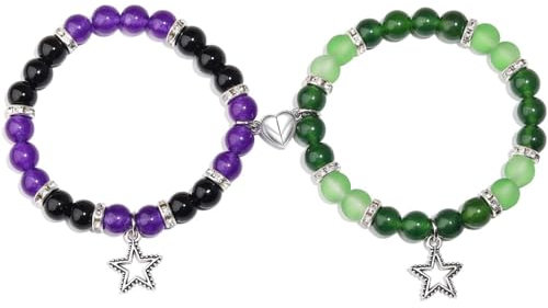 SIXDUTON 2 Stück Armband Kitty Spider Magnetische Matching Pärchen Armbänder, Fernbeziehung Armbänder für Paare und Beste Freunde, Geschenk für Valentinstag Jubiläumstag (Sterne & Sterne)