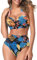 AOQUSSQOA Femmes Deux pièces Tankini Maillots de Bain Taille Haute Licou Vintage Bikini Ensemble Dames Maillots de Bain (Les Blue Leaves, XL)