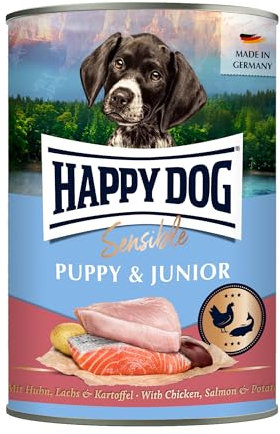 Happy Dog - Sensible Puppy & Junior M - Huhn, Lachs, Kartoffel - Nassfutter 18 x 400 g