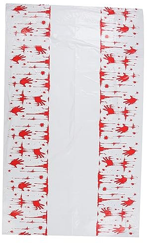 Verdant Touch Halloween-Grusel-Tischdecke, Stoff, blutiger Handabdruck, Einweg-Tischdecke, Kunststoff, Halloween, Horror-Party, Blutspritzer, Banner, Tischdecke