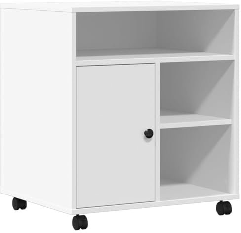 vidaXL Druckerständer, Druckerhalter mit Rollen, Druckertisch Druckerwagen für Büro Zuhause, Rollwagen Büroschrank Beistelltisch, Weiß