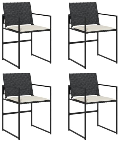 vidaXL Gartenstühle mit Kissen 4 STK. Schwarz Poly Rattan, Gartensessel, Sessel, Terrassenstuhl, Garten Sessel, Outdoor Sessel, Terrassensessel