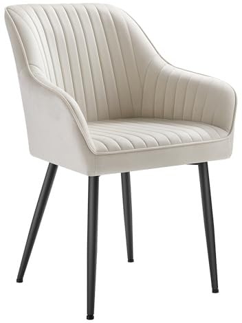 SONGMICS Esszimmerstuhl, Küchenstuhl, Sessel, Samt, Polsterstuhl mit Armlehnen, Loungesessel, bis 120 kg belastbar, Metallbeine, für Esszimmer, Küche, cappuccinobeige LDC087W01