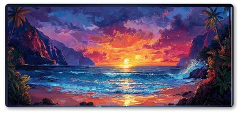Strand Mauspad XXL 1200 X 600 X 3mm, Groß Gaming Mauspad Landschaft Design Vernähte Kanten, Wetterfest Anti Rutsch Mousepad PC Laptop verbessert Präzision und Geschwindigkeit für Home Office Deko