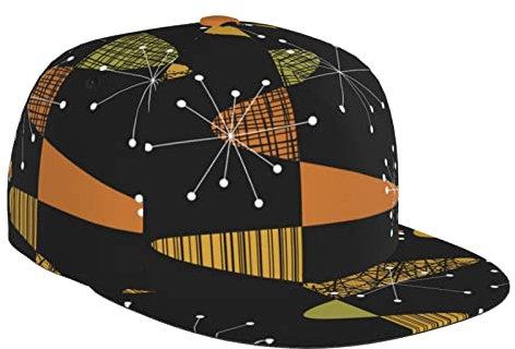 Oudrspo Baseball Cap Flat BillHat Trucker Mützen mit Verstellbarer Krempe - Atomic Age Geometric Mid Century