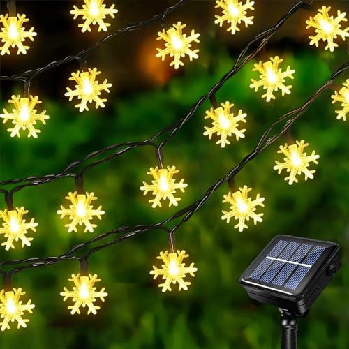 Acxilexy Solar Weihnachts Lichterkette 7 M 50 LEDs Schneeflocken lichterkette Außen Weihnachten Wasserdicht Schneeflocken Lichterkette Außen Solar für Weihnachtsfeier Garten Dekoration