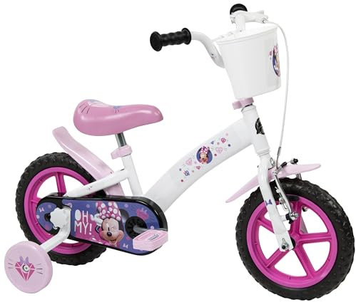 Toimsa Disney Minnie Kids Bike, Learn to Ride Bicycle, with Training Wheel Stabilisers and Accessories for children/youth age 3+ Years, Pink and White