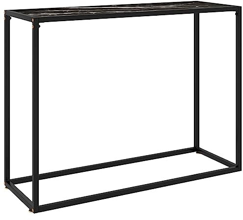 homiuse Table Console de Salon Marbre Noir 100x35x75cm Verre Trempé Espaces de Bureau Table d'entrée Table de Chambre Bout de Canapé Design Élégant Table d'appoint Couloir Placer Magazines