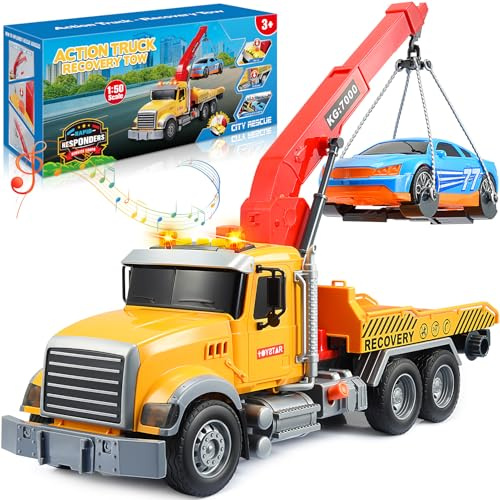 EUCOCO Juguetes Niños 3-8 Años, Camión con Grúa de Rescate, Luces y Efectos de Sonido, Ideal para Regalos