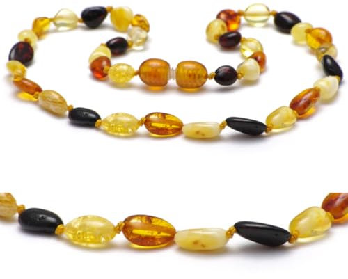 Bernsteinkette - Handgefertigte Bernstein Kette für Damen, Herren, Kleine & Erwachsene - Naturschmuck, Edelsteinketten Geschenkidee, Ostsee Schmuck, Glücksbringer (BUNT, 31 CM)