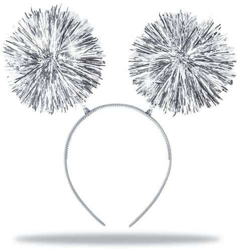 Dmnnlp Glitzer Alien Haarreif Silber, Discokugel Haarreif mit 2 runden schwingenden Bällen, Alien Kopfschmuck Accessoire für Karneval Fasching Silvester Haarschmuck Damen Herren