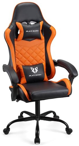 Play haha.Gaming chair Office chair Swivel chair Computer chair Work chair Desk chair Ergonomic Chair Racing chair Leather chair Video game chairs (Orange,lumbar pad)